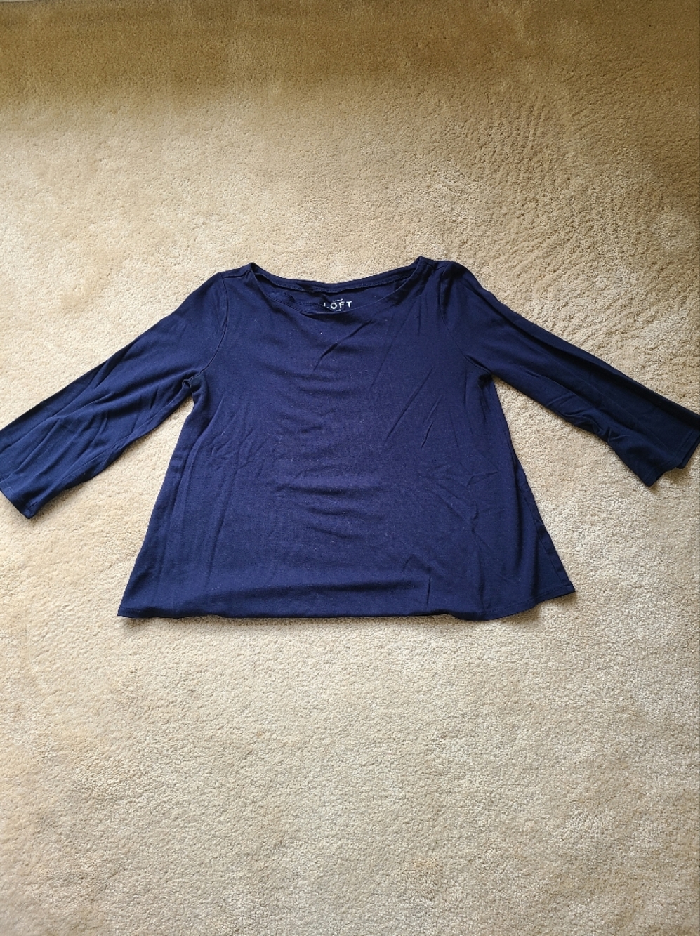 LOFT Navy 3/4 Sleeve Boatneck Top